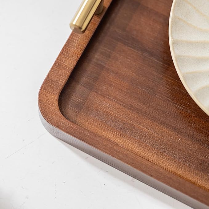 Bamboo Serving Tray with Gold Handles, Food Tray for Breakfast,Coffee Table,Dinner & Bar, Decorative Tray for Kitchen, Bedroom (Large)