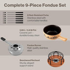 Swissmar Jura Ceramic Cheese & Chocolate Fondue Set, 2.65L / 2.8QT – 9-Piece Fondue Maker with Ceramic Pot, Forks, Burner & Beechwood Base – Perfect for Family Gatherings & Entertaining