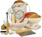 Bread Proofing Basket- 9-Inch Round Banneton Set Of 2- Sourdough Bread Baking Supplies complete tools- Dough Proofing Basket for Fermentation- With Linen Bread Bag + 16 Included Accessories For A Gift