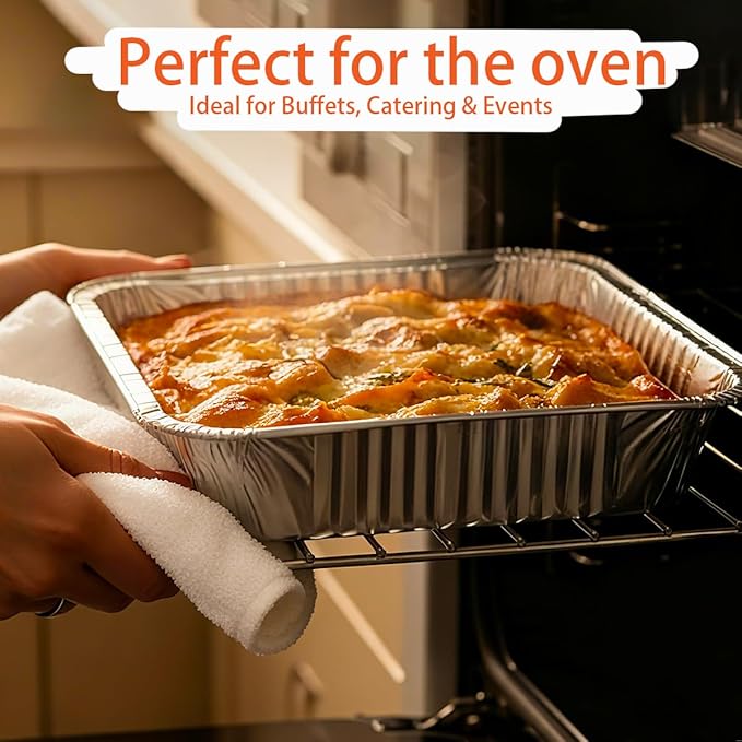 Disposable 9x13 Aluminum Foil Pans with Lids, (10 Pack) Half Size Aluminum Foil Heavy Duty Deep Steam Pans for Roasting Turkey, Cooking, Prepping- Thanksgiving, Christmas, Parties