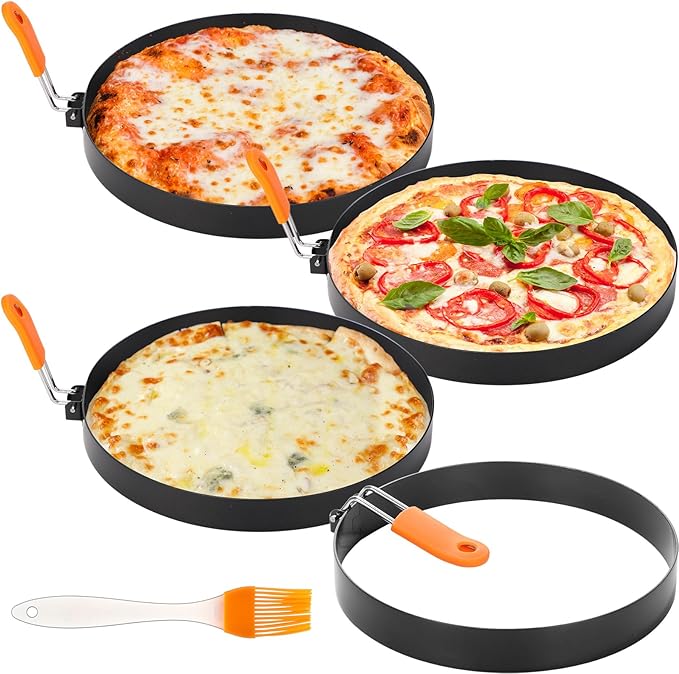 Tioncy 6 Packs Large Omelette Rings for Griddle 6 Inch Stainless Steel Nonstick Pancake Molds Round Omelet Egg Ring Maker with Silicone Handle Grill and Oil Brush for Frying Egg Omelette Muffins