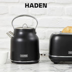 HADEN Heritage 1.7 Liter Stainless Steel Electric Kettle, Hot Water Kettle with 360-Degree Base and Auto Shutoff, Black & Chrome