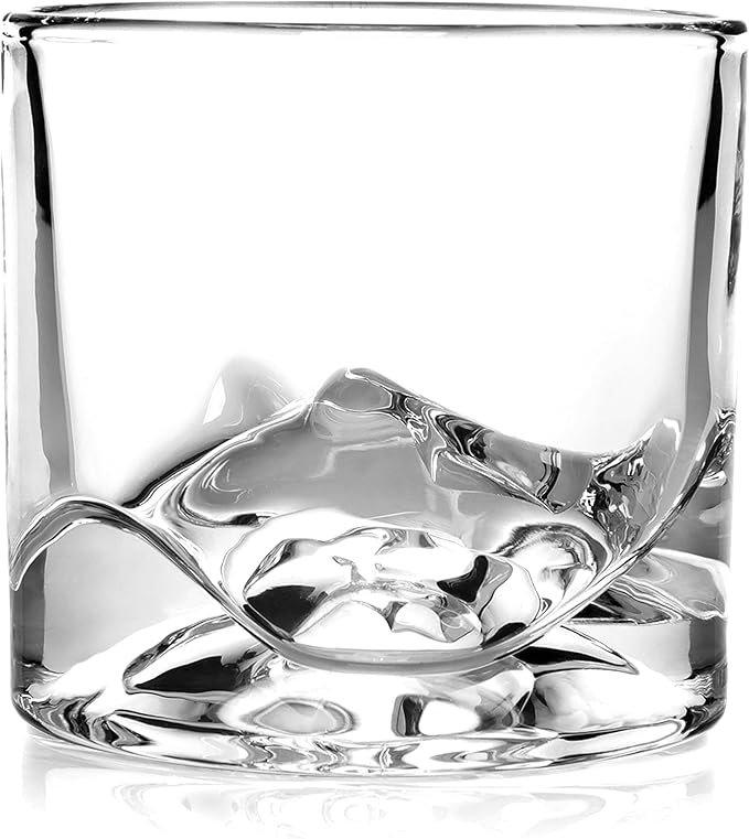 LIITON Denali Mountain Heavy Crystal Whiskey Glasses Gift Set of 2, Thick Freezable Bourbon Glass 1lb Each, Premium Whiskey Gifts for Men, Frozen Crystal Chills Cocktails, 10 oz