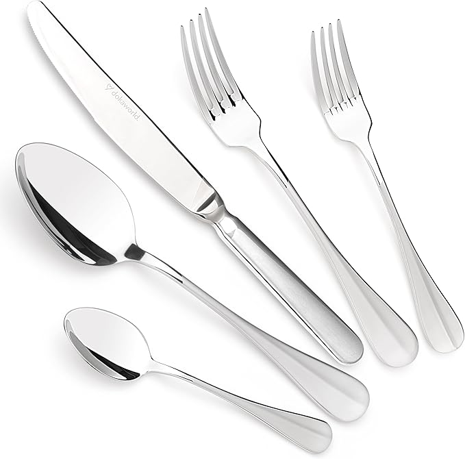 Semi-Matte Design Flatware, Silverware Set for 8 persons, 40 Piece - Spoons, Forks, and Knives 18/10 Stainless Steel, Dishwasher Safe