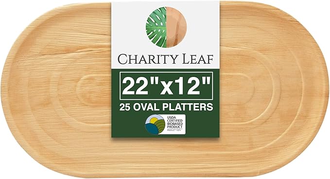 Disposable Palm Leaf 22" x 12" Trays (25 pieces) Bamboo Like Serving Platters, Disposable Boards, Eco-Friendly Dinnerware For Weddings, Catering, Events