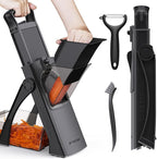 2025 [All in 1] Upgraded Version Safe Mandoline Slicer for Kitchen, Adjustable Thickness. Veggie Slicer, Rapid Prep Mandoline, Detachable Blade, Cleaning Brush/Paring Knife (Black Knight)