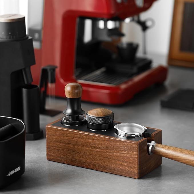 MHW-3BOMBER Espresso Coffee Distributor 53.35mm, Espresso Distribution Tool with Wooden Lid, Adjustable Height Coffee Leveler with Non-slip for 54mm Portafilters, Espresso Accessories T6091L4