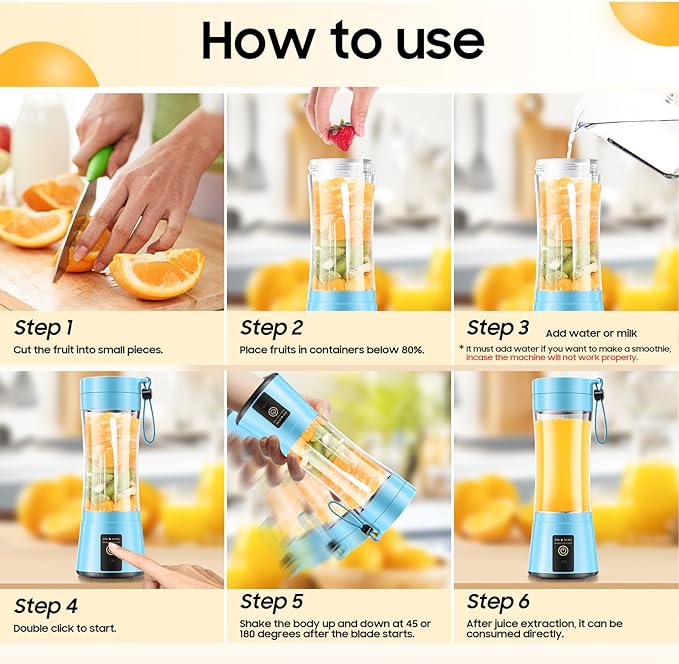 Portable Blender Make Shakes and Smoothies - USB Rechargeable Personal Size Mini Blender Freshly Squeezed, 380Ml BPA Free Travel Cup in Picnic/Office/Gym