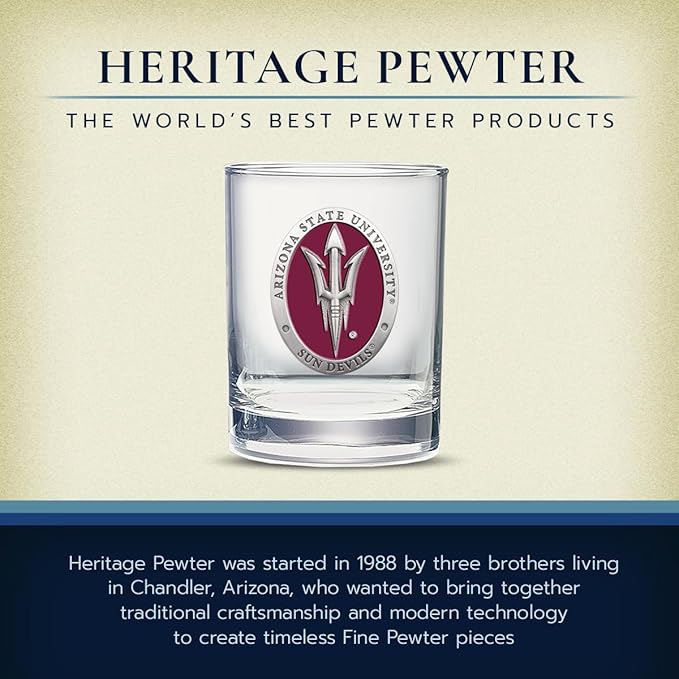 Heritage Pewter Arizona State Double Old Fashion | Double Rocks Glass 14 OZ for Liquor | Expertly Crafted Pewter Glass