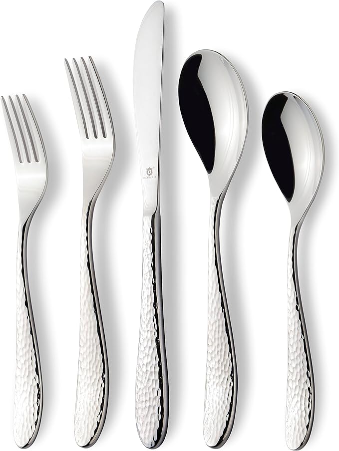 Hammered Silverware Set | Premium 18/10 Stainless Steel Flatware Service for 4 | Heavy-Duty & Dishwasher Safe | Built to Last (20-Piece, Marettimo Hammered)