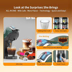 KOTLIE Espresso 5in1 Single Serve Coffee Maker, 19Bar Cappuccino&Latte Maker, Cold&Hot Brewing Coffee Machine for K*cup/NES*presso Original/D*olce G*usto/Ground Coffee/44mm ESE(Dark Green)