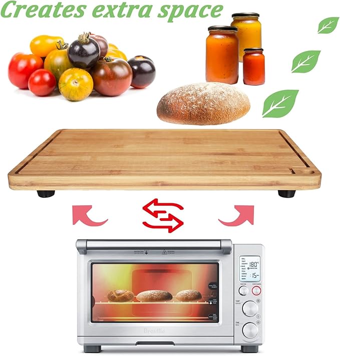 Bamboo Wood Cutting Board Compatible with Breville BOV800XL 860BSS 845BSS, Protects Smart Toaster Oven, With Heat Resistant Silicone Feet and Oven Rack Push Accessories, Creates Storage Space