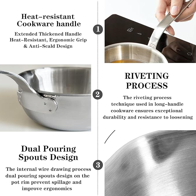 Mini Egg Pan, 304 Stainless Steel Omelet Pan, 5.1Inch Sauce Pan Mini Skillet for Butter Warmer Small Pot Cooking with 10.5" Scraper