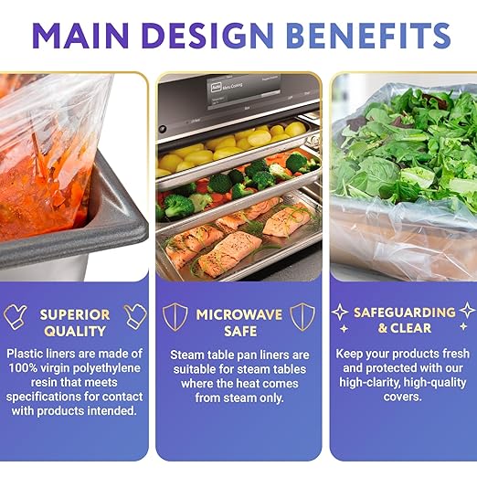 APQ Steam Table Pan Liners 24 x 17 for 1/2 Pan, Disposable Polyethylene Steam Pot Liners Pack of 250, Clear Cooking Liners 24x17, Durable Steam Bags Steamtable pan Liners for Caterers, Restaurants