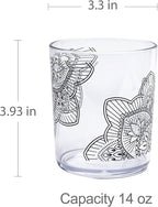 bzyoo BPA-Free Designed Dishwasher Safe 14 oz Plastic Tumbler Set which is Durable and Stackable Great For Parties, Anniversaries (6 PCS, Mandala Black)