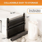 Greenual Black Bamboo Dish Drying Rack with Utensil Holder, 2 Tier Collapsible Dish Rack, Wooden Dish Racks for Kitchen Counter, Folding Drying Holder with Absorbent Dish Drying Mat