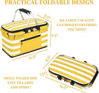 Insulated Picnic Basket,Leak-Proof Collapsible Cooler Bag,26L Grocery Basket with Lid,2 Sturdy Handles,Storage Basket for Picnic,Food Delivery,Take Outs,Market Shopping,Travel (Yellow)