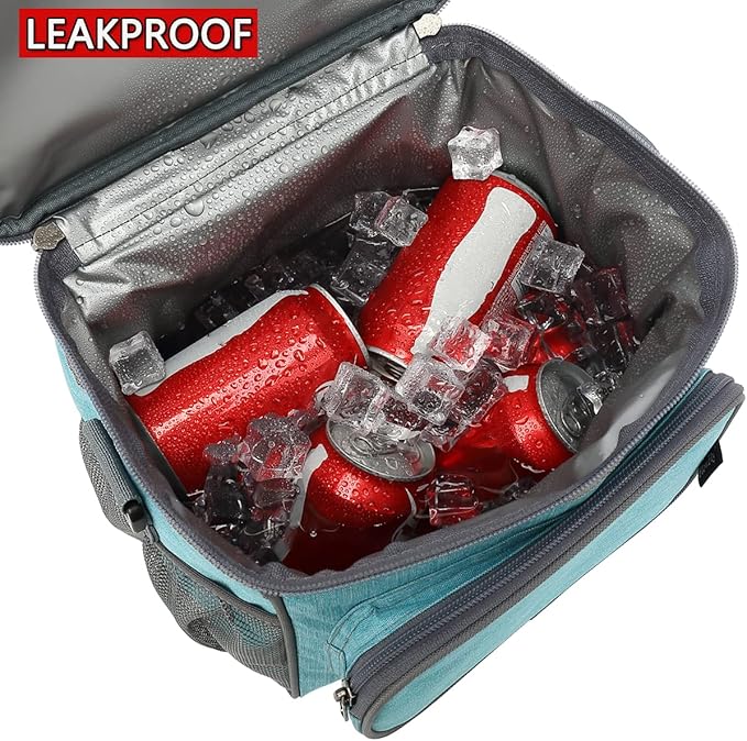 FlowFly Insulated Reusable Lunch Bag Adult Large Lunch Box for Women and Men with Adjustable Shoulder Strap,Front Zipper Pocket and Dual Large Mesh Side Pockets,SeaBlue