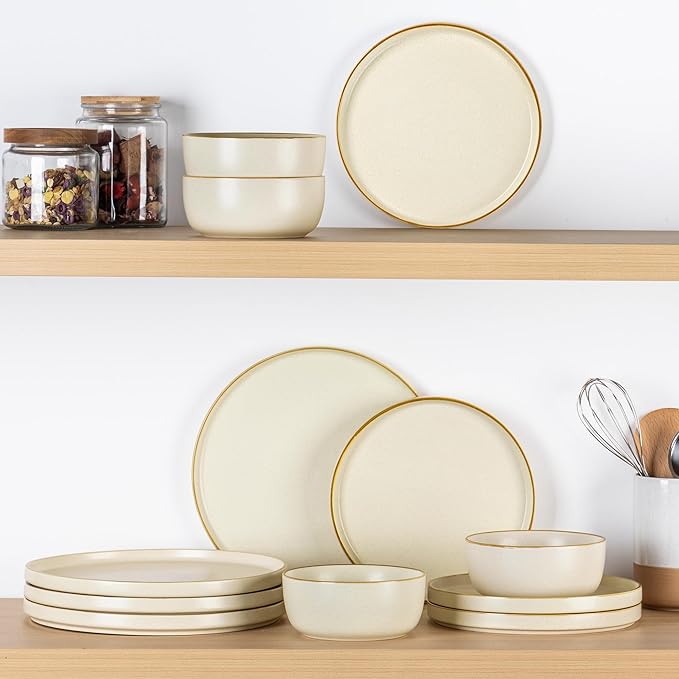 AmorArc Stoneware Dinnerware Sets for 4,Reactive Ceramic Plates and Bowls Set,Highly Chip and Crack Resistant | Dishwasher & Microwave Safe | Round Dishes Set Service for 4 (12pc)