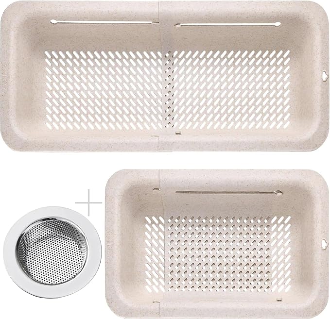 LASSHSWA Collapsible Colander and Strainer for Kitchen, Over the Sink Strainer Basket for Kitchen, Fruit Pasta Food Strainer Expandable Plastic Colander with A Sink Drain Strainer Stainless Steel