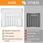 Homecor Silverware Organizer for Kitchen Drawer, Expandable Utensil Drawer Organizer with 2 Knife Block, Flatware and Cutlery Holder, Adjustable Plastic Storage for Spoons Forks Knives