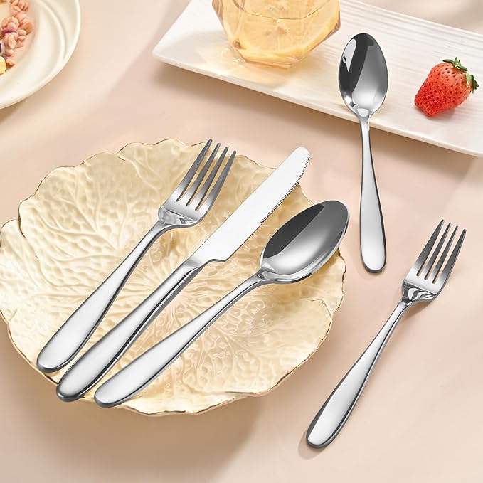 20-Piece Silverware Set, Flatware Set for 4, Food-Grade Stainless Steel Tableware Cutlery Set, Mirror Finished Utensil Sets for Home Restaurant, Forks Spoons and Knives Set, Dishwasher Safe
