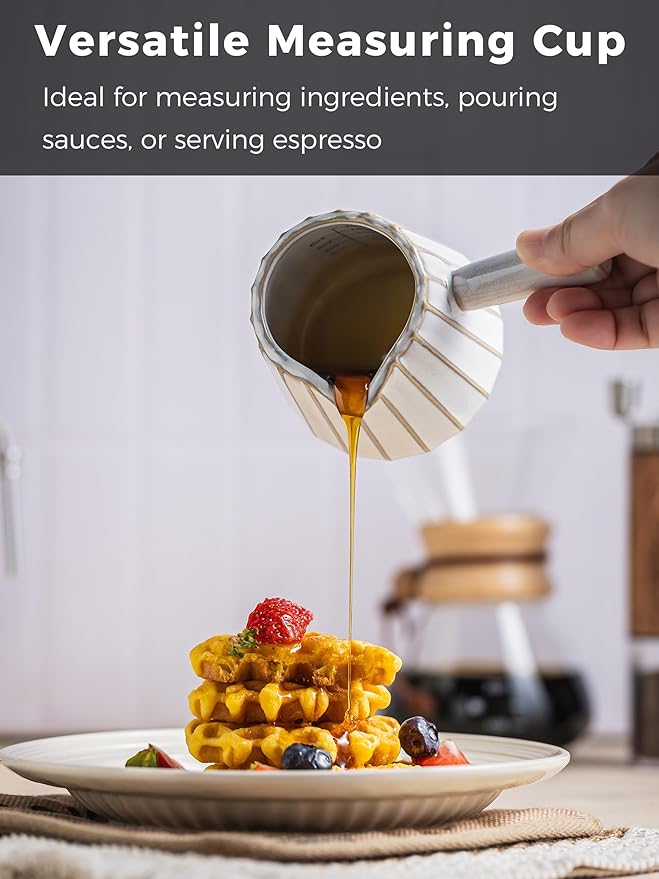 Ceramic Espresso Cups, Espresso Measuring Cup with Handle, Expresso Shots Cups with Scale, Espresso Accessories, 200ML /6 OZ, Cream White