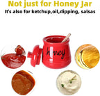 ONTUBE Honey Jar with Dipper and Lid, Ceramic Honey Pot 12oz (Red)