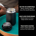 Fellow Carter Coffee Mug 16 oz For Travel - Wide Mouth Vacuum-Insulated Stainless Steel Tea and Coffee Tumbler with Ceramic Interior - Matte Black