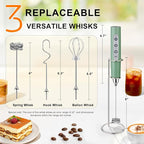 YUSWKO Granite Rechargeable Milk Frother for Coffee with Stand, Handheld Drink Mixer with 3 Heads 3 Speeds Electric Stirrers for Latte, Cappuccino, Hot Chocolate, Egg