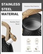 Tea Kettle Stovetop,2.5QT Stainless Steel Whistling Teapot for Stove Top Aesthetic,Portable Water Kettles Camping with Anti-hot Silicone Handle,Suitable for All Heat Sources,Black