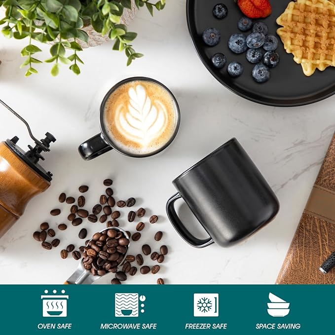 vancasso Stoneware Coffee Mugs Set, 12 oz Ceramic Coffee Cups for Latte Hot Tea Cappuccino Cocoa Milk Cups Set of 6, Dishwasher & Microwave Safe, Matte Black