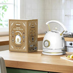 Rasonic Retro Electric Kettle Stainless Steel, 1.8L Tea Water Boiler, 1500W Fast Quiet Boil, Temperature Gauge, Auto Shut-Off, Boil-Dry Protection, White Champagne Gold