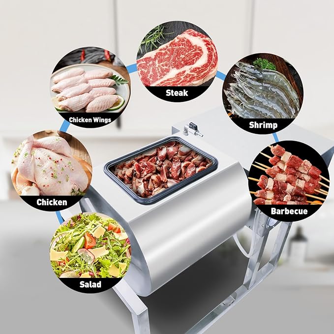 CLIVIA Vacuum Tumbler Marinator, 18L Meat Tumbler Marinator Machine, Three-Speed Automatic Bidirectional Rotation, Stainless Steel Marinating Curing Meat Tenderizer for Chicken Steak Burger Shop