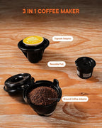 SHARDOR 3 in 1 Single Serve Coffee Machine, K Cup Coffee Maker Compatible with Ground Coffee & Teas, 6 to 14oz Brew Sizes, 40oz Removable Water Tank, Descale Settings, Black