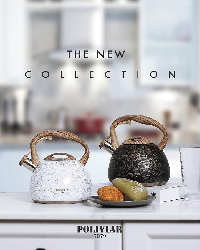 POLIVIAR Tea Kettle, Iron Grey Tea Pot Stovetop, 2.7 Quart Loud Whistling Coffee and Teapot, Food Grade Stainless Steel for Anti-Hot Handle and No-Rust, Suitable for All Heat Sources (JX2020-YB30)