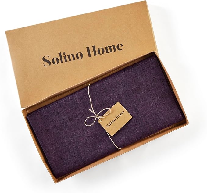 Solino Home Grape Linen Tablecloth 52 x 52 Inch - 100% Pure Linen Square Table Throw - Athena, Machine Washable Tablecloth for Summer, Fall, Autumn, Halloween