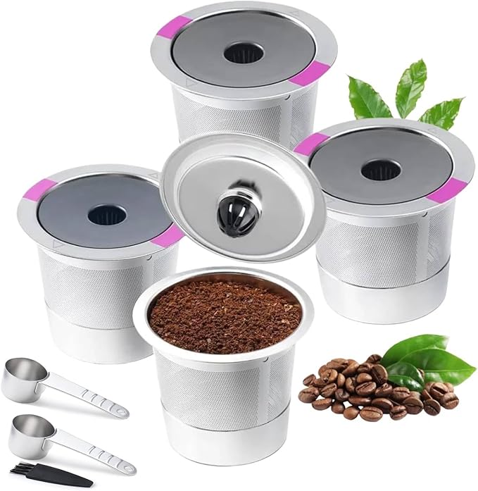 4 Pack Stianless Steel Reusable K Cup Coffee Pods Compatible for K eurig 1.0 & 2.0 Coffee Maker Refillable K-eurig Coffee Filter