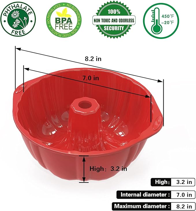 SILIVO 8 inch Silicone Bundt Cake Pans (2 Pack) - 6 Cup Nonstick Silicone Bundt Pans for Jello, Monkey Bread and Bundt Cake