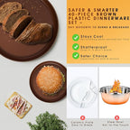 Plastic Dinnerware Sets – Brown Plastic Plates, 40-Piece Reusable Dishes Set for 8 with Cups, Forks, Knives and Spoons, Unbreakable Plates and Bowls for Camping, Outdoor Use