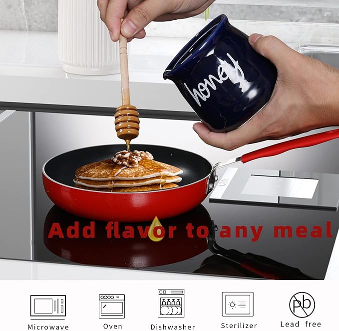 ONTUBE Honey Jar with Dipper and Lid, Ceramic Honey Pot 12oz (Navy)