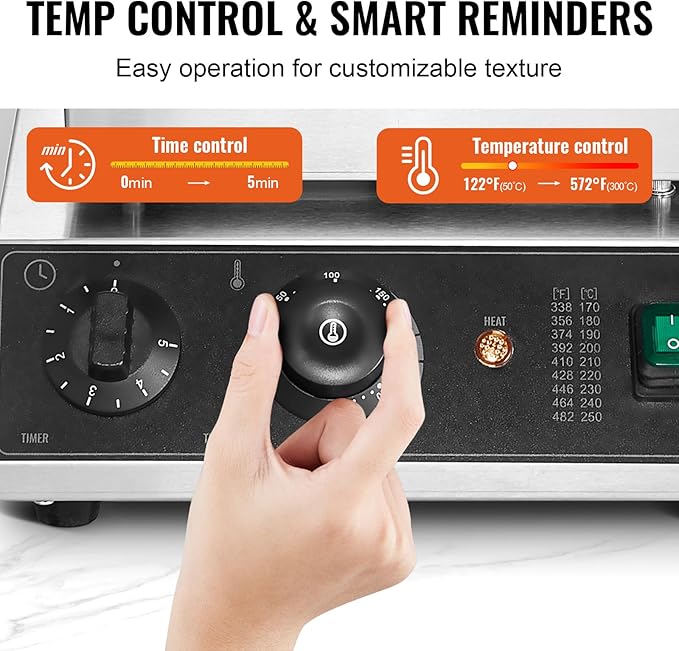 VEVOR Commercial Waffle Maker, 4PCS Round Waffle Baker Machine,1750W Non-Stick Stainless Steel Belgian Waffle Iron with Temperature and Time Control, for Restaurant Bakery Snack Bar Family