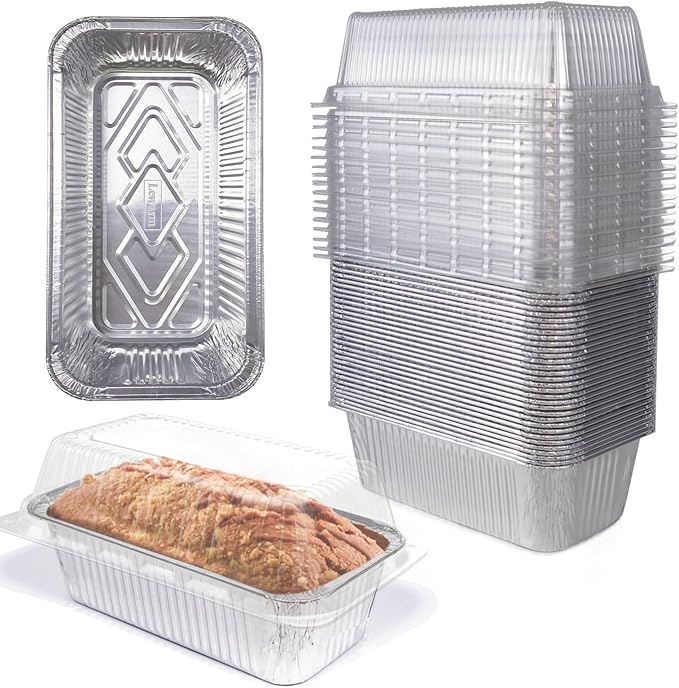 Disposable Loaf Pans With Lids Bakeware Set, 2lb, 55 Pack, 8.5x4.5 Heavy-duty Aluminum Foil Bread pan, Food Storage Container, Perfect for Baking, Storing & Take-out