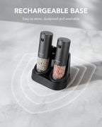 FORLIM 2-Speed Electric Salt And Pepper Grinder Set, External Rotation To Adjust Coarseness, Electric Salt and Pepper Shaker With Charing Base, One-Button Automatic Grinding, Washable Container