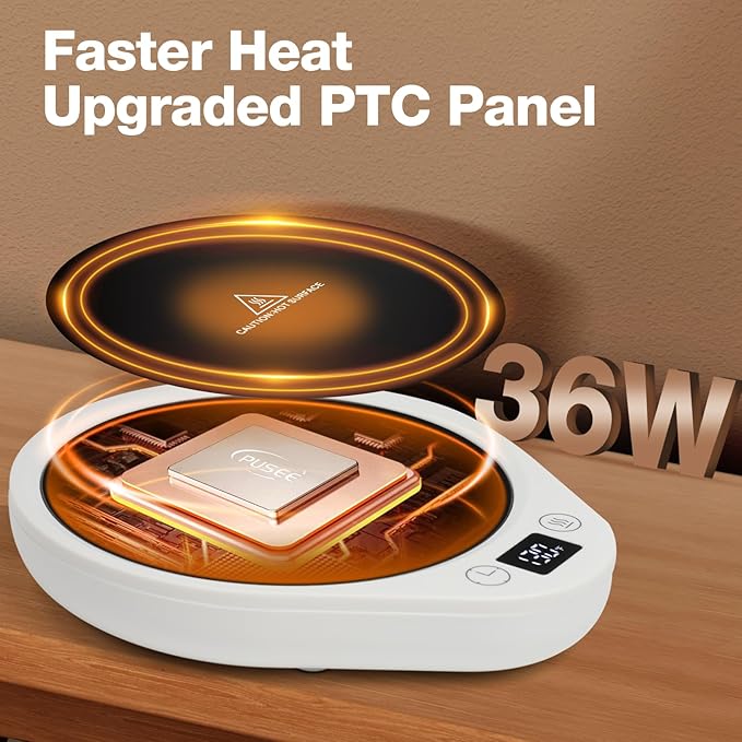 PUSEE Coffee Mug Warmer - Electric Large Candle Warmer Plate with 4H Auto Shut Off, 3-Temp Settings Cup Heater for Desk, Tea, Milk, Cocoa (W4-White)