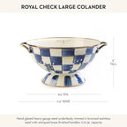 MACKENZIE-CHILDS Enamel Colander, Decorative Kitchen Strainer, Large, Blue-and-White Royal Check