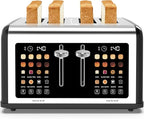 4 Slice Toaster Touch Screen, Stainless Steel Toasters Digital Timer, Dual Control Panel Toasters, 8 Shade Settings 6 Bread Types for Bagel, Cancel, Defrost 1650W Black