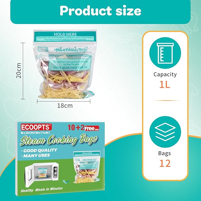 24×Steam Cooking Bags Microwave Steamer Bags for Vegetables,Potatoes and Meat (2 Pack)