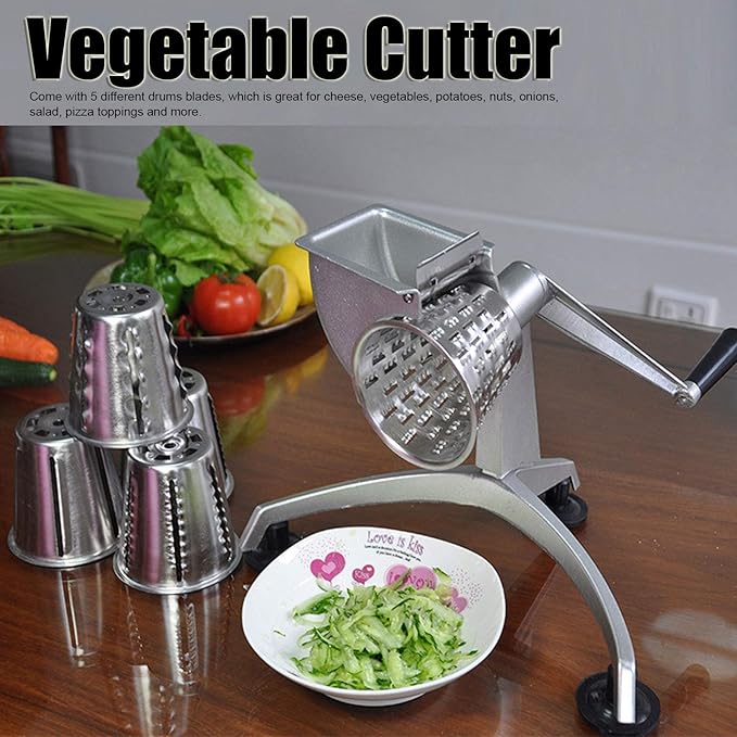 Food, Multi‑Functional Hand Crank Cutter Vegetable Cutter Cheese Grater Nut Grinder Food Processors with 5 for Household Restaurant Kitchen