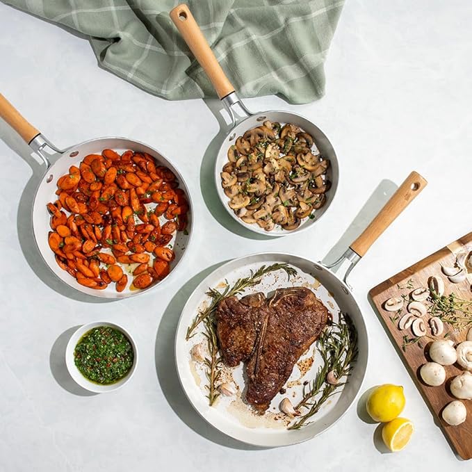 Nordic Ware Cardamom Ceramic Nonstick 3 Piece Fry Pan Set - Includes 8 Inch, 10 Inch and 12 Inch